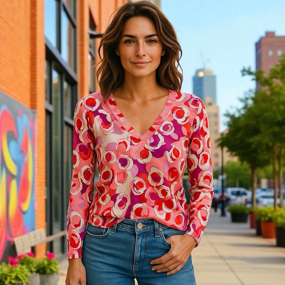 🍇Garnet Hill Abstract Floral Lightweight Sweater  Size Small